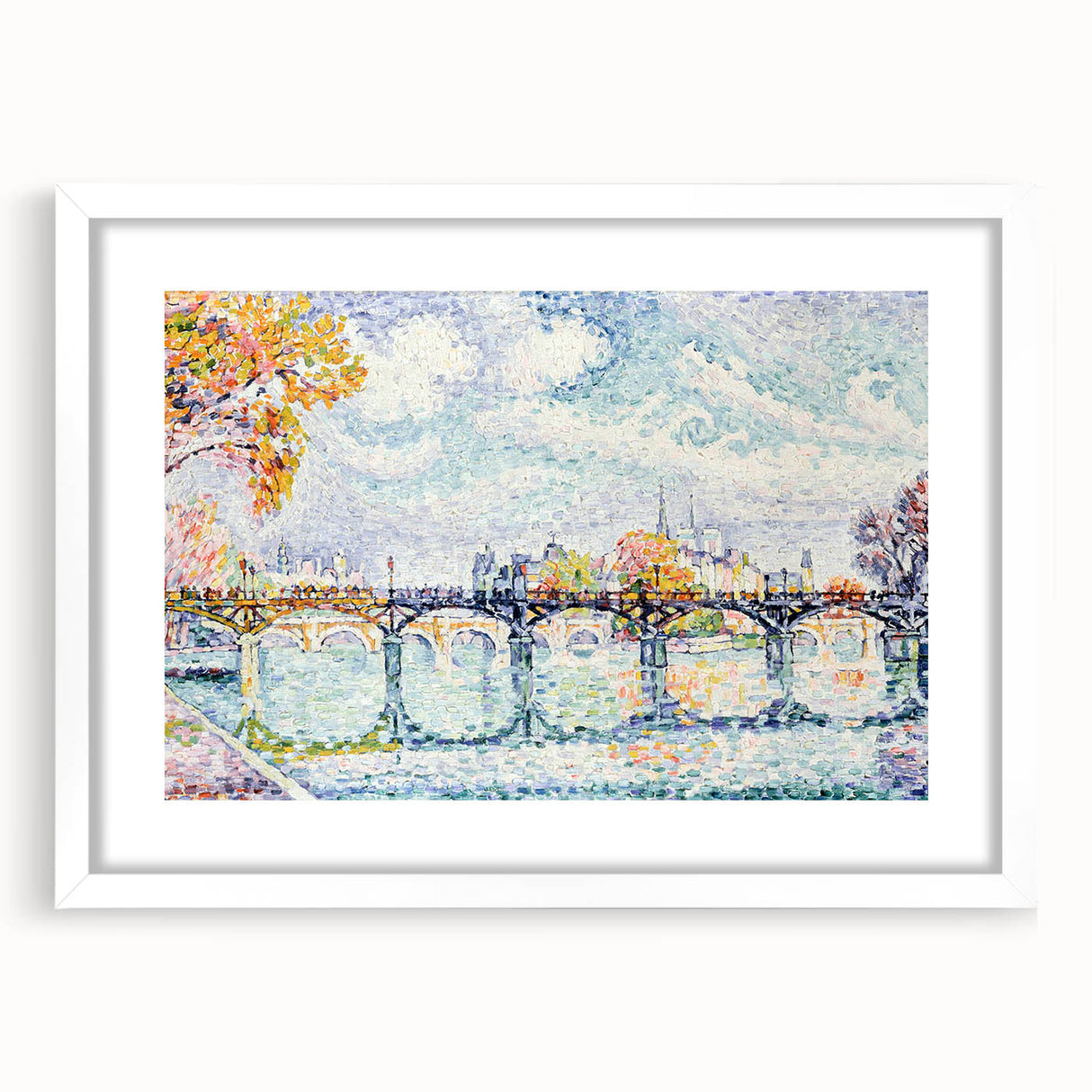 Paris Bridge Scene - Modern Wall Art of Pointillist Cityscape