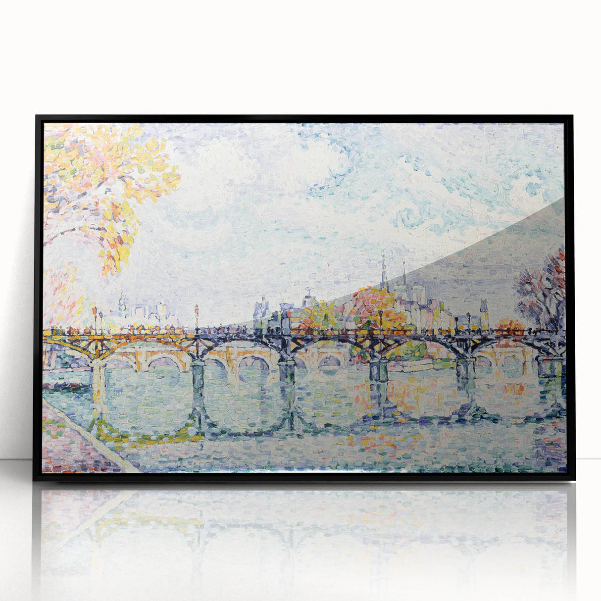 Paris Bridge Scene - Modern Wall Art of Pointillist Cityscape
