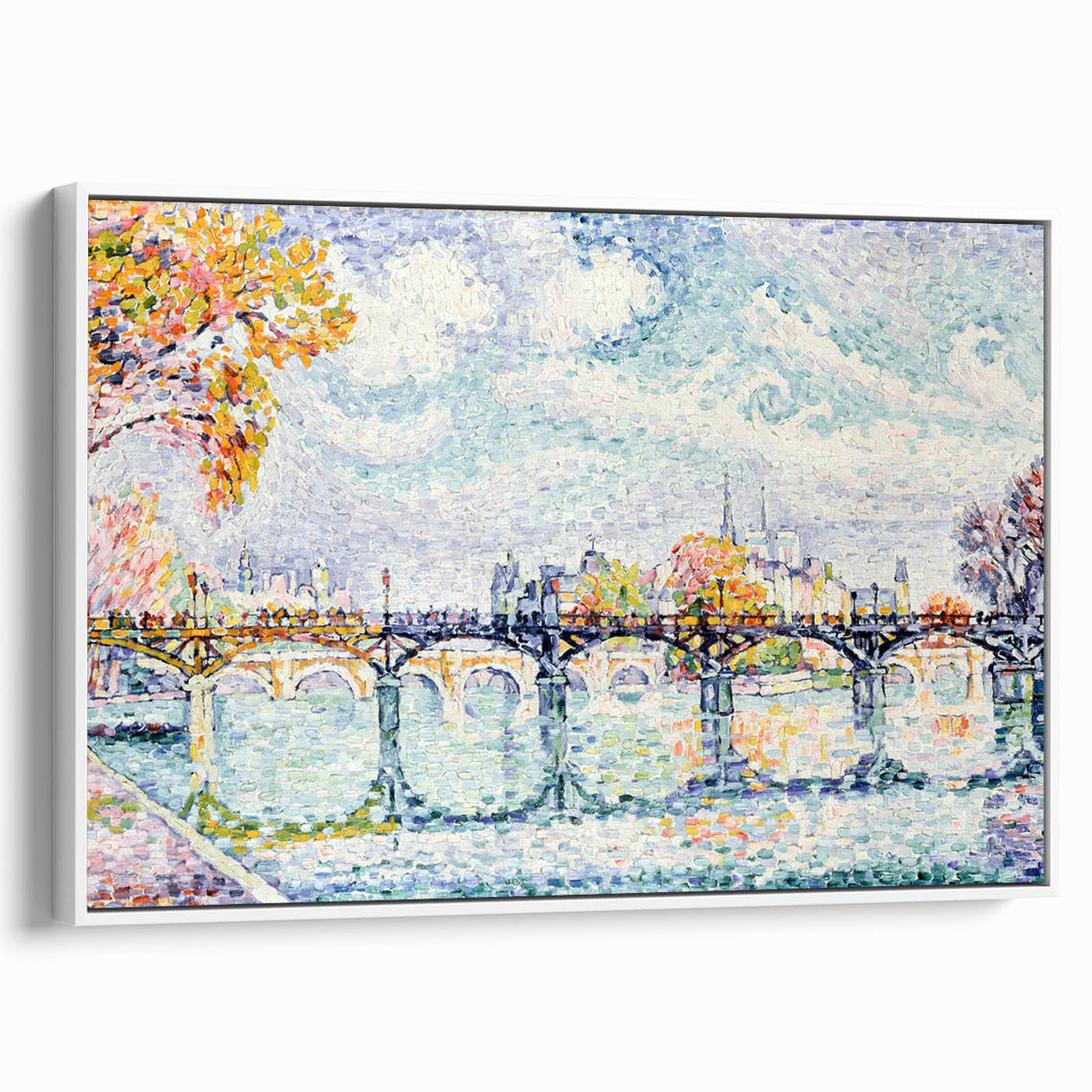 Paris Bridge Scene - Modern Wall Art of Pointillist Cityscape