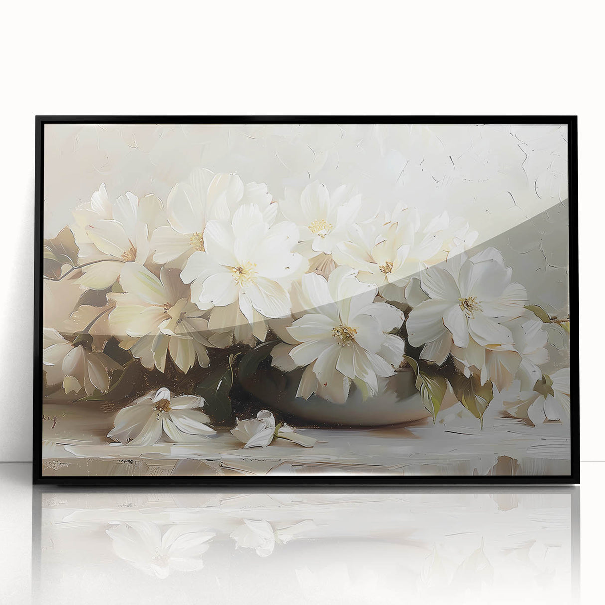 Framed abstract floral wall art with black acrylic frame, showcasing vibrant colors and intricate patterns, perfect for modern home decor and artistic expression.