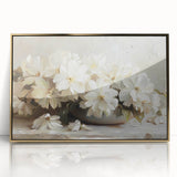 Framed wall art featuring abstract floral designs in vibrant colors, set in a sleek gold frame, perfect for modern home decor. Ideal for adding elegance to any room.