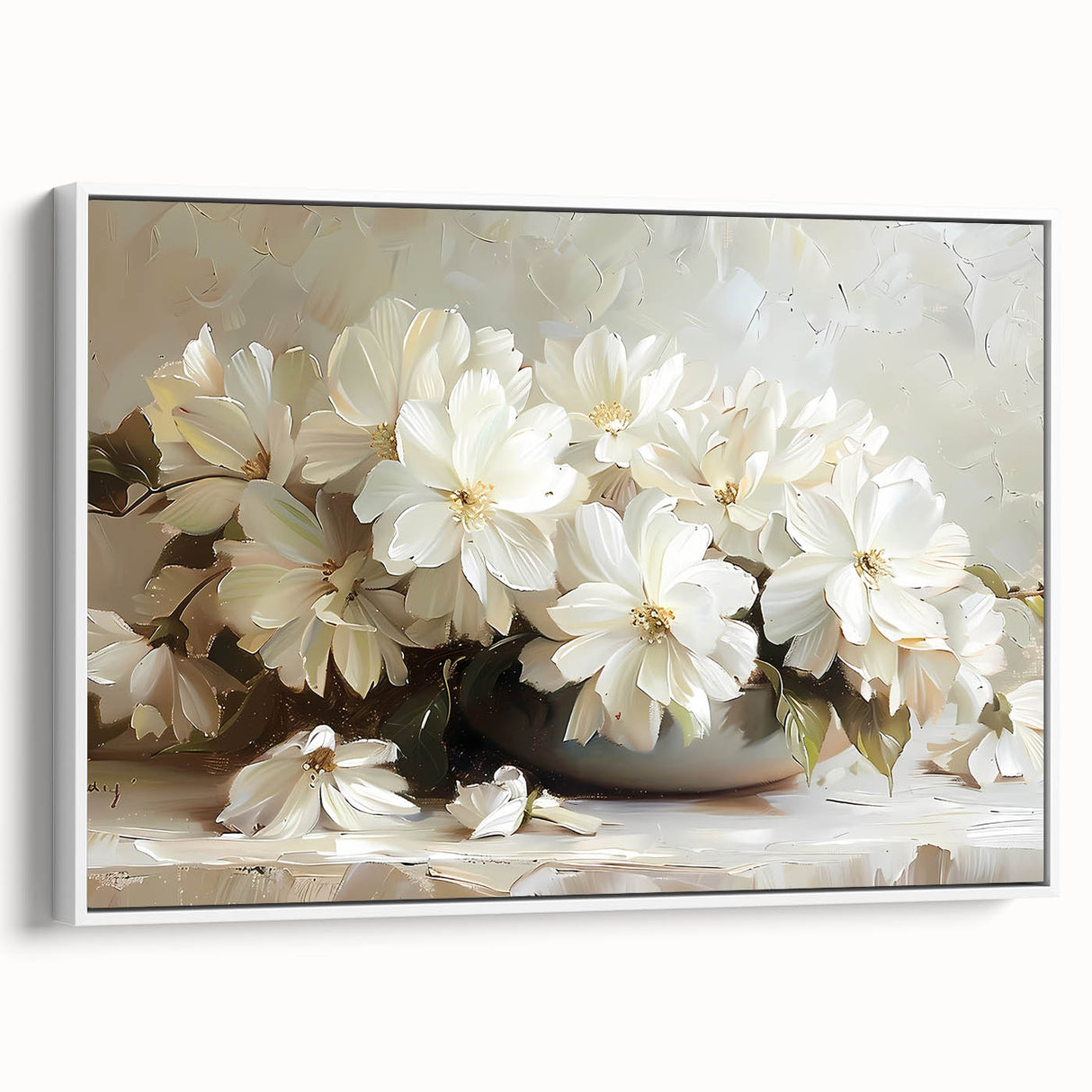 Framed abstract florals wall art in a sleek white frame, showcasing vibrant colors and intricate patterns, perfect for modern home decor. Ideal for enhancing any living space with a touch of elegance and creativity.