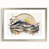 Abstract landscape wall art framed with a silver mat, showcasing vibrant colors and intricate details, perfect for enhancing modern home decor and aesthetic appeal.