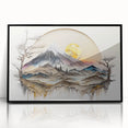 Framed abstract landscape wall art featuring vibrant colors and intricate patterns, presented in a sleek black frame, ideal for modern home décor.