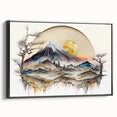Framed canvas wall art showcasing an abstract landscape design with rich colors and textures, featuring a sleek black frame for modern home decor enhancement.