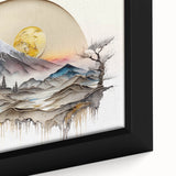 Close-up of a framed abstract landscape wall art piece featuring vibrant colors and textured details, perfect for enhancing modern home decor aesthetics.