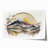 Abstract landscape wall art print showcasing vibrant hues of blue, green, and orange, rolled for easy transport and display, perfect for modern home decor.