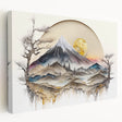 Stretched canvas wall art showcasing an abstract landscape design in vibrant colors, featuring textured details and a sleek side profile, perfect for modern decor.
