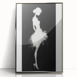 Framed acrylic artwork showcasing an abstract figurative design with silver accents, elegantly displayed from the front, ideal for modern home decor.