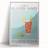 Mid-century modernist art depicting food and drinks on a white acrylic framed poster, suited for nursery wall art.