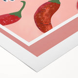 Art deco poster featuring an array of vibrant fruits on a rolled canvas, ideal for dining room wall art.