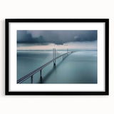 Black landscape bridge frame with a mat, showcasing a modern design suitable for home decor, ideal for displaying artwork or photographs, front view.