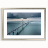 Landscape bridge frame with mat in silver finish, showcasing a modern design suitable for art displays, enhancing contemporary home decor aesthetics.