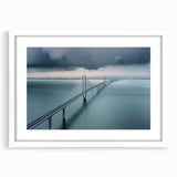 Landscape bridge frame with a white mat showcasing a serene nature scene, ideal for home decor. Perfect for enhancing living spaces with elegance.