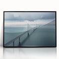 Framed acrylic artwork of a modern landscape bridge in black, showcasing intricate details and a sleek design, perfect for contemporary home decor.