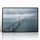 Framed acrylic artwork of a modern landscape bridge in black, showcasing intricate details and a sleek design, perfect for contemporary home decor.