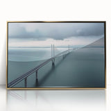 Framed acrylic artwork showcasing a stunning landscape bridge design in gold tones, perfect for modern home decor, adding elegance and depth to any space.