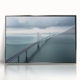 Framed acrylic artwork depicting a scenic landscape bridge in silver tones, showcasing intricate details and a modern design, perfect for home decor.