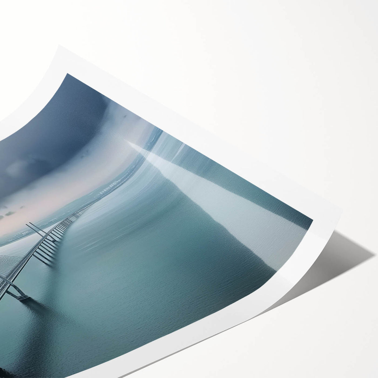 Rolled canvas print showcasing a stunning landscape bridge scene, featuring vibrant colors and intricate details, securely packaged in a protective cardboard tube.