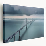 Stretched canvas artwork depicting a serene landscape with a bridge, showcasing vibrant colors and intricate details, perfect for home decor or office space enhancement.
