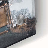 Large abstract wall art in vibrant autumn hues on acrylic glass, suited for dining room ambiance.