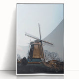 Art deco poster featuring a stylized autumnal scene in orange and brown hues, framed in white acrylic.