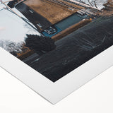 Art deco poster featuring a stylized autumn scene in orange and brown tones on rolled canvas, suitable for dining room decor.