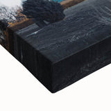 Black and white landscape painting of trees in fall on large stretched canvas, suitable for bedroom decor.