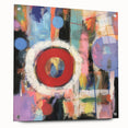 Abstract geometric acrylic glass artwork displayed from a side view, featuring vibrant colors and sharp angles, secured with decorative pins for an artistic flair. Perfect for modern interior decor or contemporary art enthusiasts.