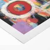 Abstract geometric rolled canvas art showcasing vibrant blue, orange, and yellow shapes and lines, designed to add a modern touch to any interior decor. Ideal for art lovers looking for unique wall accents.