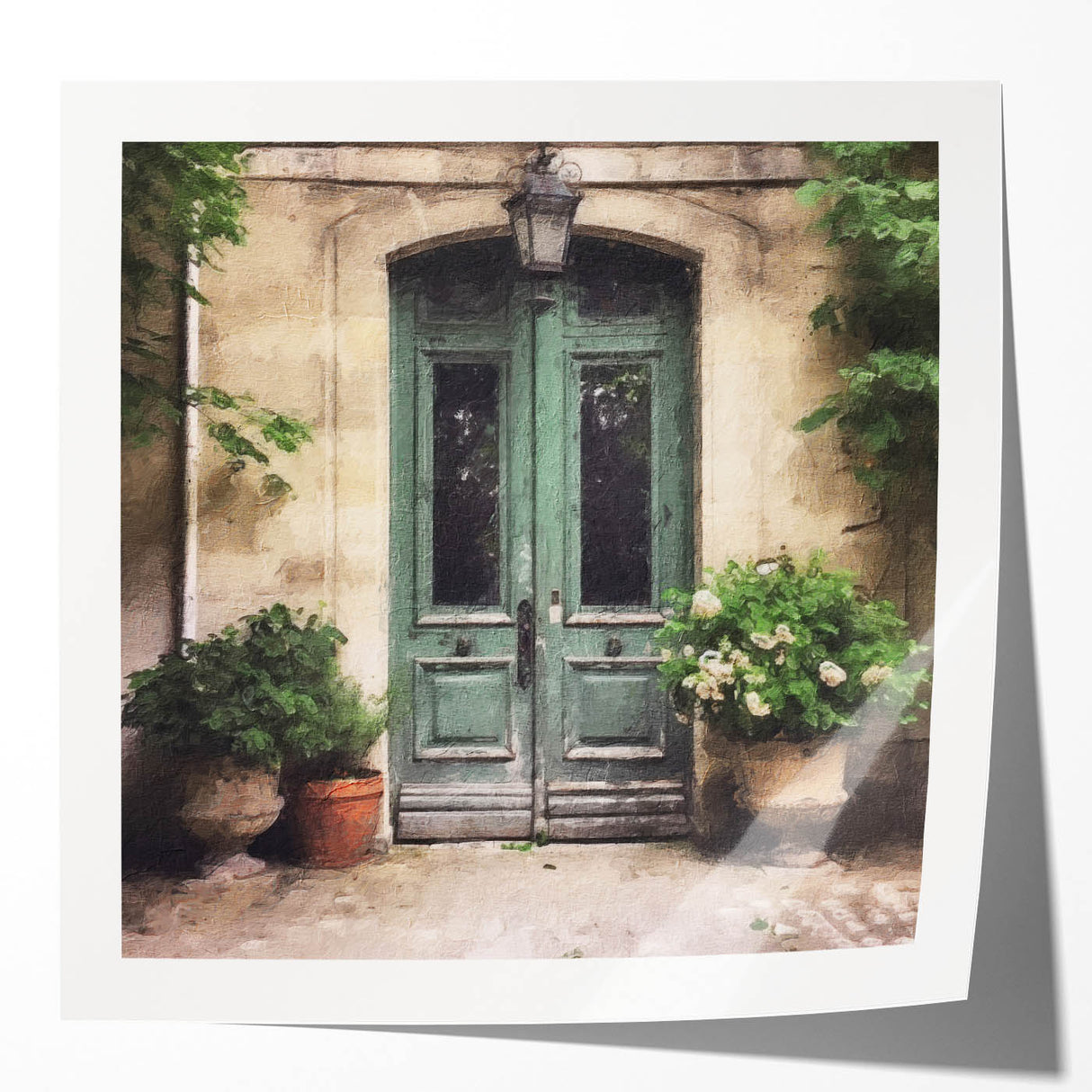 Extra large canvas print of a French door architecture in muted tones, ideal for art wall dining room.