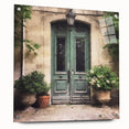 Acrylic print of a large abstract design featuring a French door in neutral tones, suited for bedroom or dining room decor.