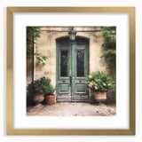 Extra large abstract art print featuring a textured door design in gold tones, framed with matting.