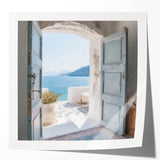 Glossy print of a Greek architecture door in muted earth tones, ideal for art wall dining room or classy bathroom wall art.