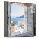 Acrylic print of a Greek architecture door in earth tones, suitable for bedroom or dining room decor.