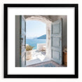 Extra large abstract art print featuring colorful, textured design of a Greek door, ideal for living room decor.