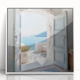 Art deco poster featuring a white Greek door design on framed acrylic, ideal for modern art wall decor.