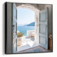 Black and white framed canvas of a vintage Greek door design, ideal for bedroom wall decor.