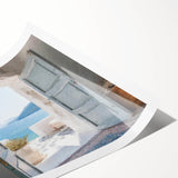 Extra large rolled print featuring line art of flowers on a Greek door, in black and white.