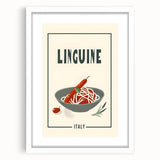 Abstract art print featuring swirling blue and gray patterns on a white framed canvas.