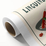 Art deco poster featuring colorful dishes on a rolled canvas, suitable as nursery wall art or in a dining room.