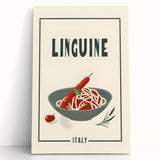 Black and white photo of stacked dishes on a large stretched canvas, ideal for kitchen wall art.