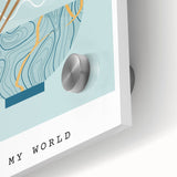 Large abstract wall art featuring a variety of food dishes in mid-century modernist style on acrylic glass.