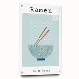 Acrylic print of assorted food dishes in vibrant colors, ideal for dining room decor.