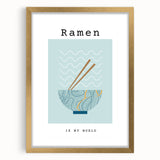 Extra large abstract art print featuring an array of textured food dishes in muted earth tones, framed in gold.