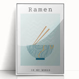 Modern art wall decor featuring an array of stylized food dishes in art deco style on a white framed acrylic print.