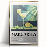 Large art print of mid-century modernist food and drinks on acrylic, framed in gold, ideal for modern kitchen decor.