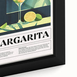 Extra large black wall art featuring a close-up of colorful, textured food and drinks on a framed canvas.