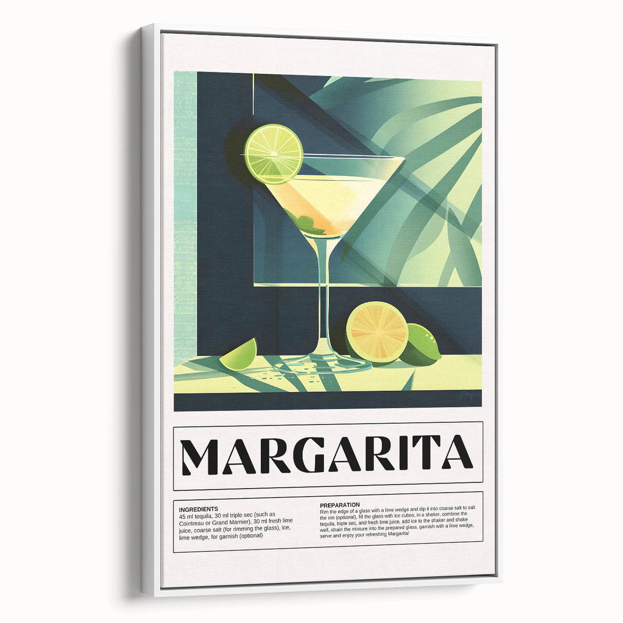 Vintage poster art of colorful cocktails on a black background, framed canvas, ideal for living room decor.
