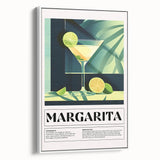 Vintage poster art of colorful cocktails on a black background, framed canvas, ideal for living room decor.